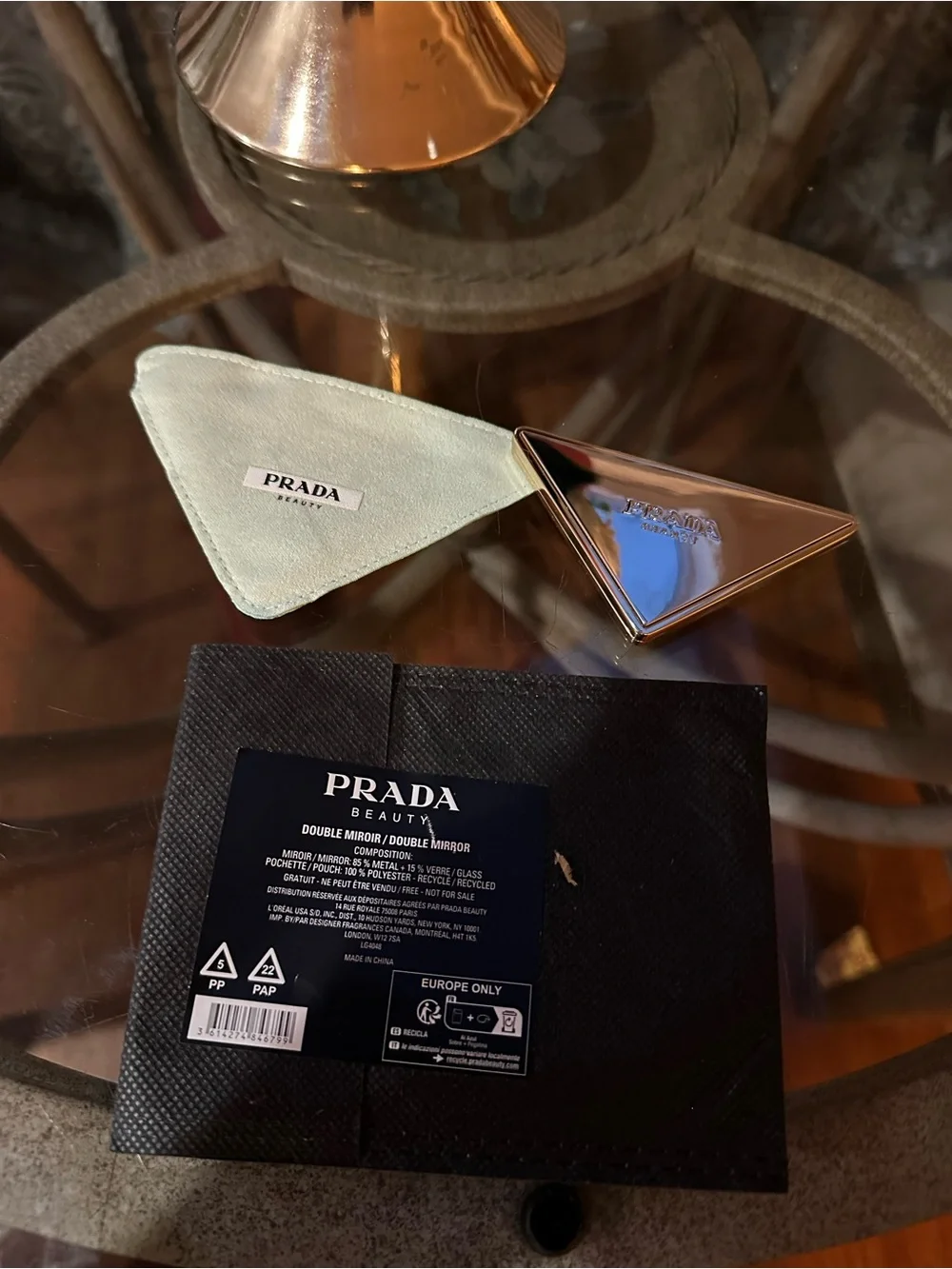 Prada Gold and Silver Triangle Compact Mirror